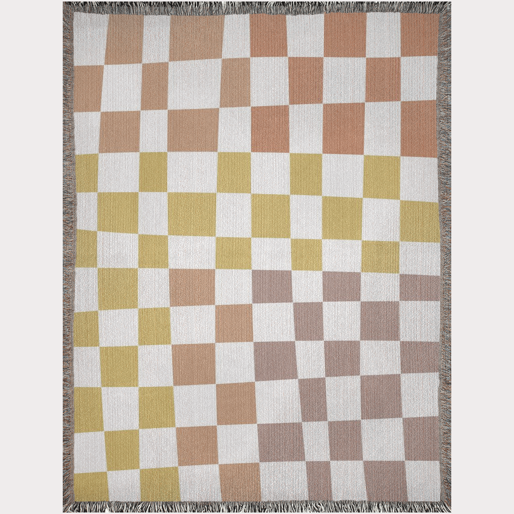 Pink Peach Mustard Yellow Checker Blanket