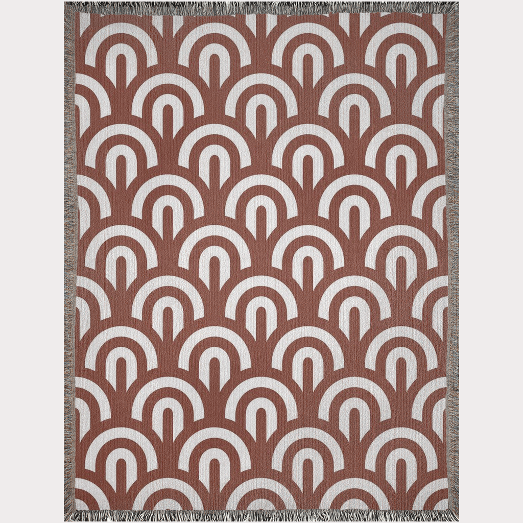 Rust Red Curves Woven Blanket