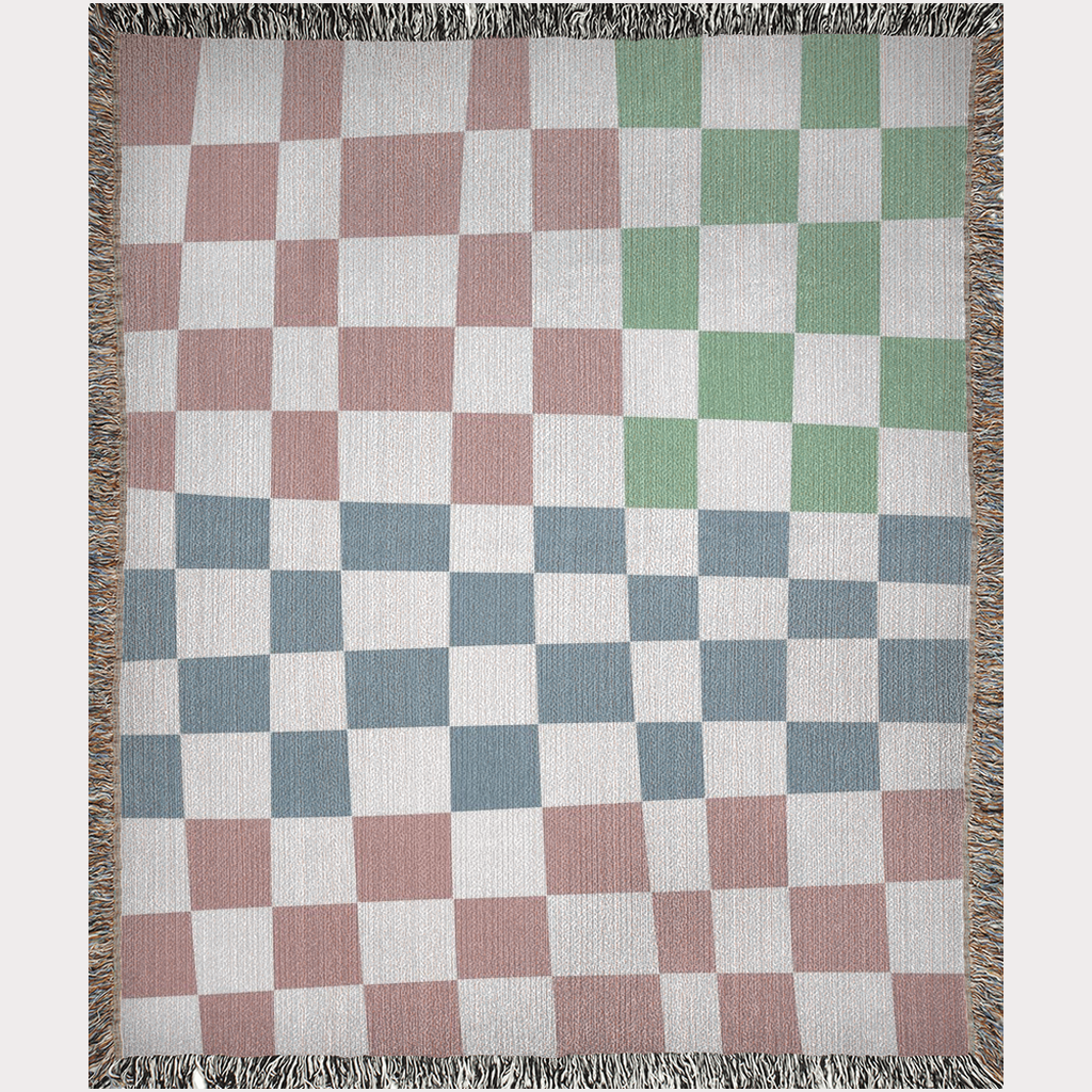 Pink Blue Green Hand Drawn Checker Blanket