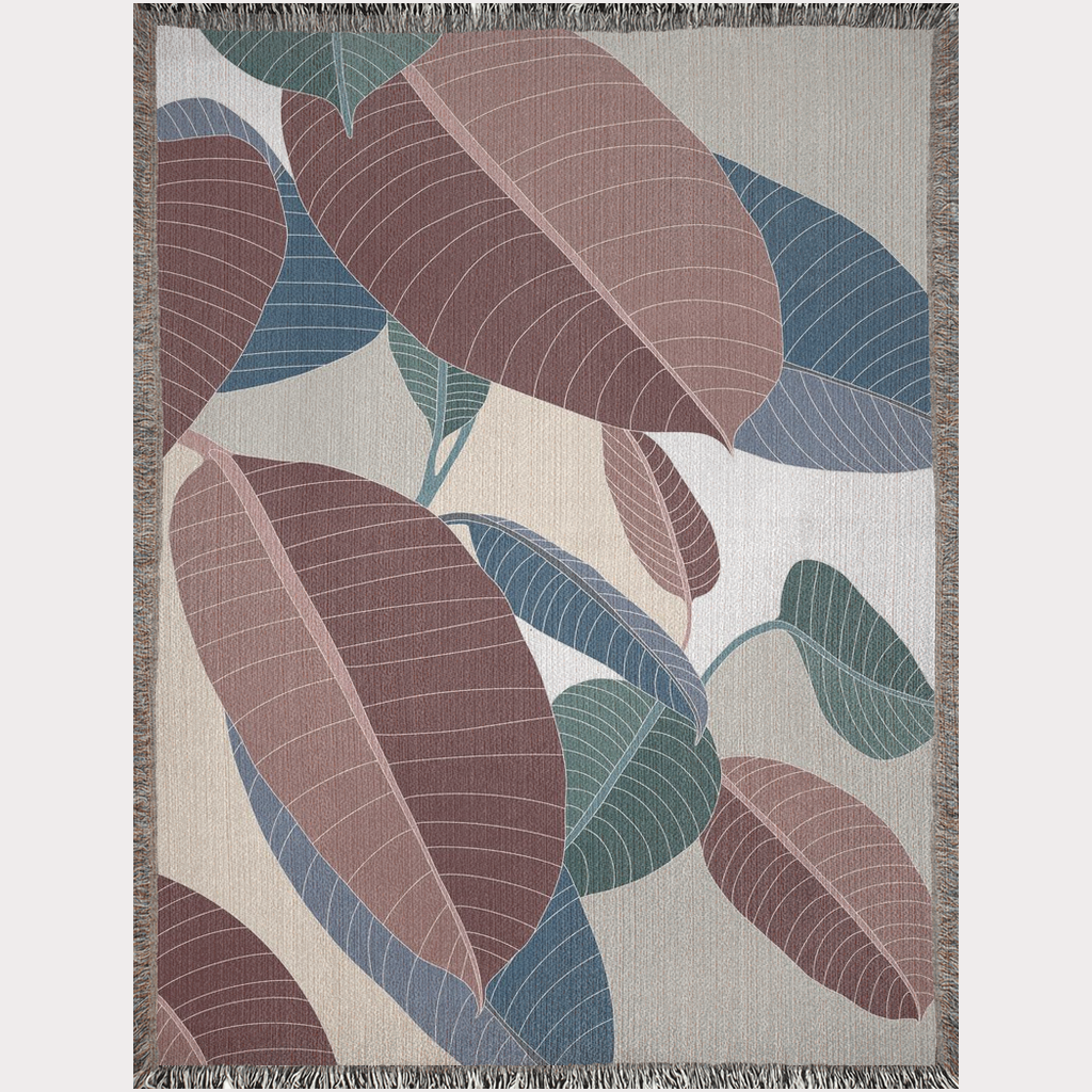 Rubber Tree Plant Woven Blanket Light Colors