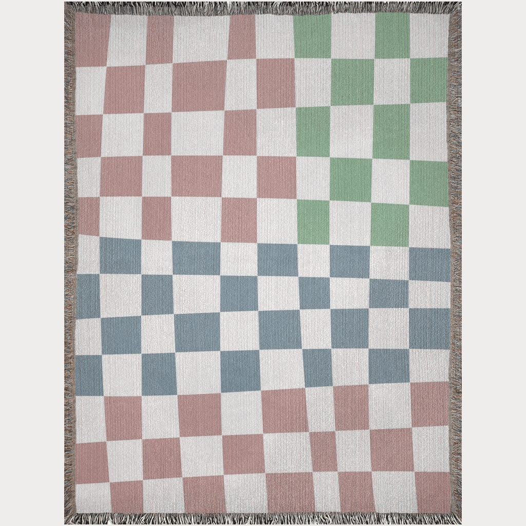 Pink Blue Green Hand Drawn Checker Blanket