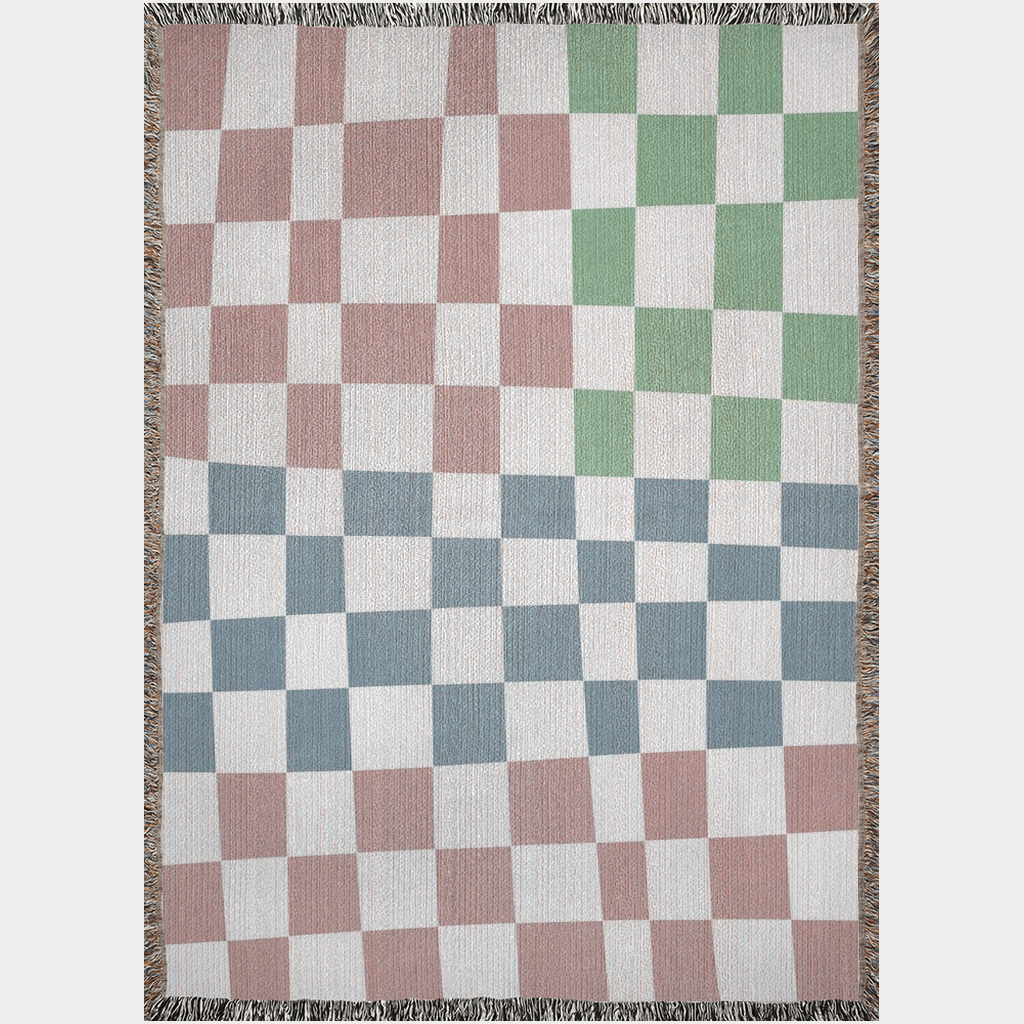 Pink Blue Green Hand Drawn Checker Blanket