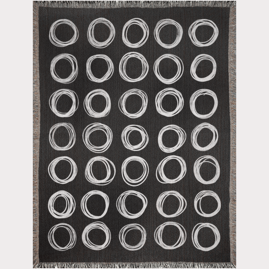 Black And White Hand Drawn Circles Woven Blanket