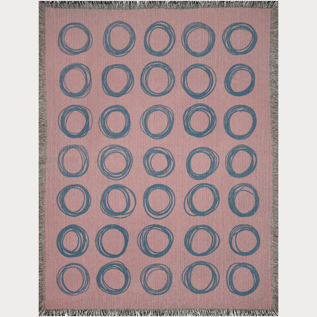 Hand Drawn Circles Blue on Peach Woven Blanket