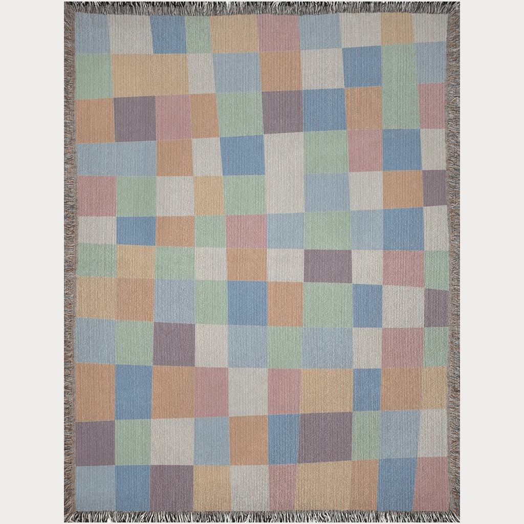 Hand-Drawn Muted Pastel Checker Board Woven Blanket