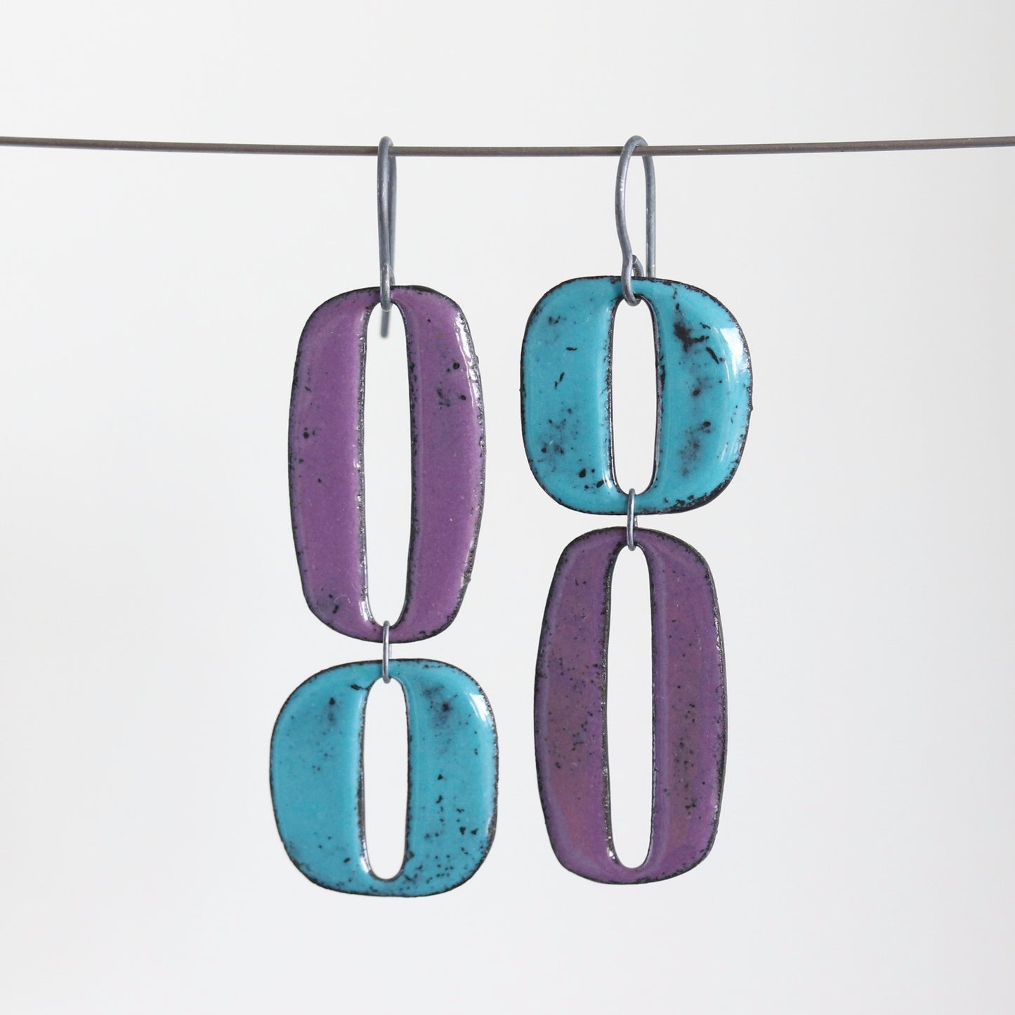 Enamel & Sterling Silver Dangle Earrings