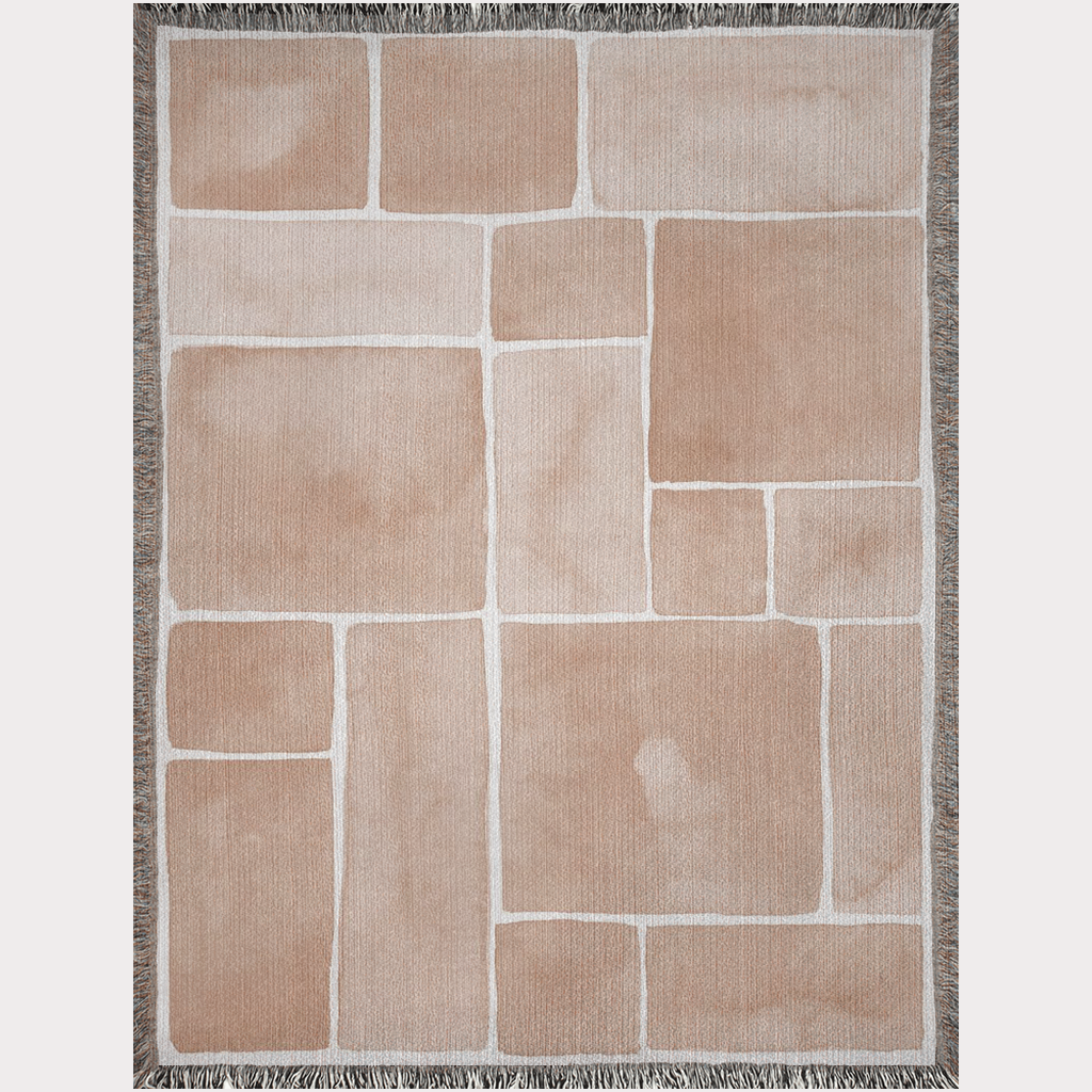 Peach Fuzz Patchwork Ink Painting Woven Blanket