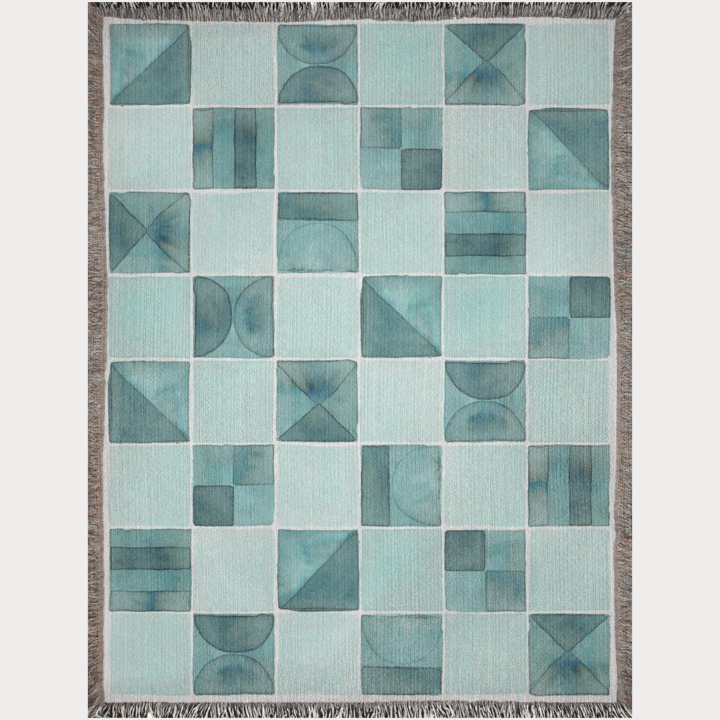 Light Teal Ink Painting Woven Cotton