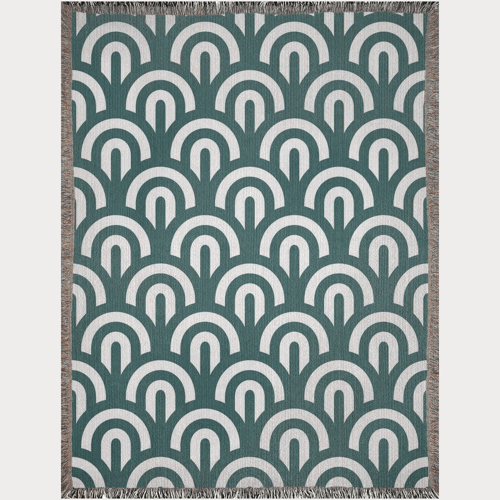 Rainbow Curves Teal and White Blanket