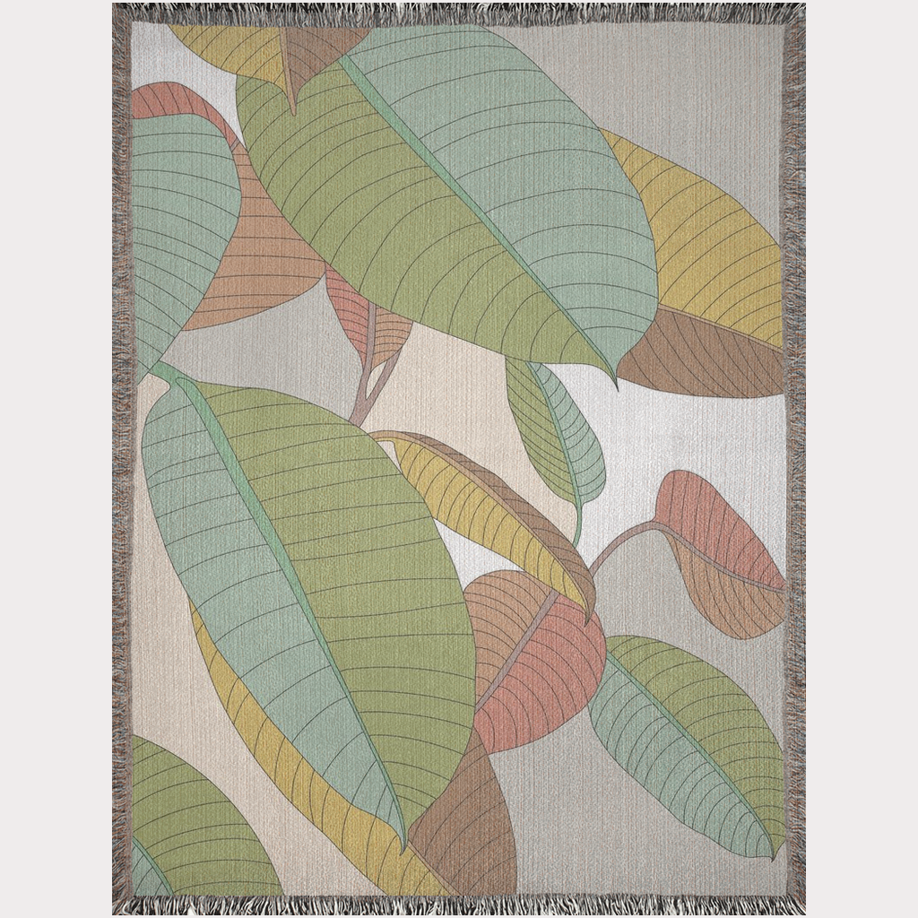 Pastel Colors Botanical Blanket Rubber Tree Plant