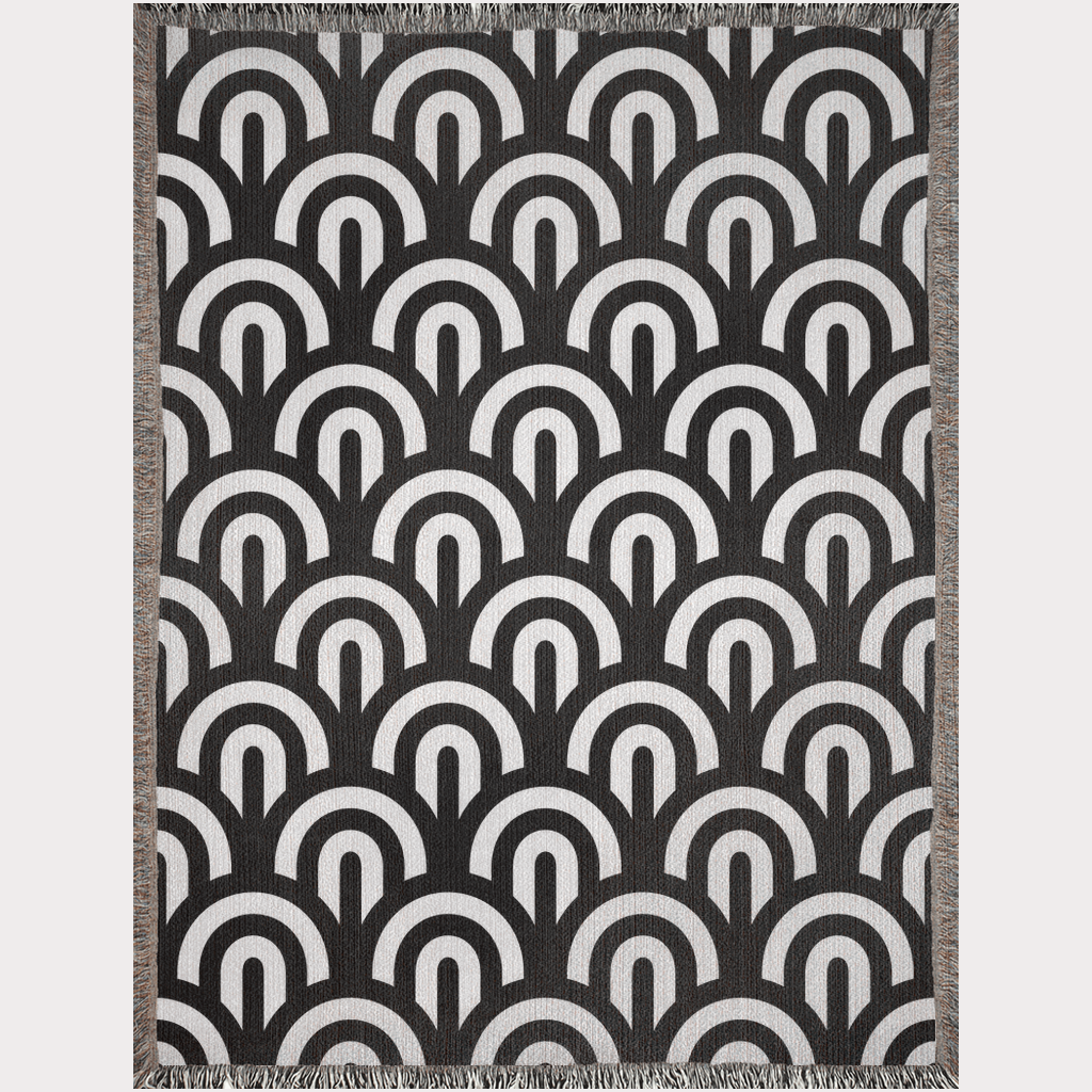Rainbow Curves Black and White Throw Blanket