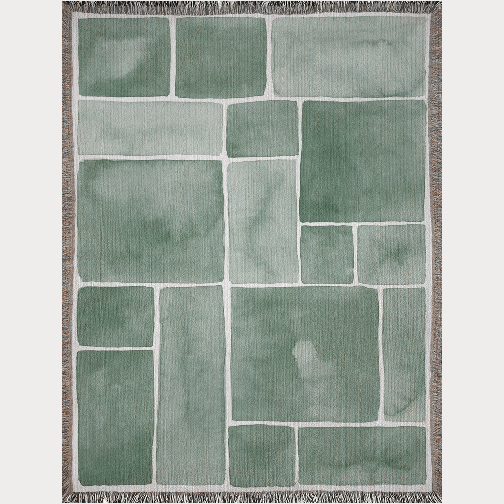 Patchwork Ink Painting Woven Cotton Throw Blanket