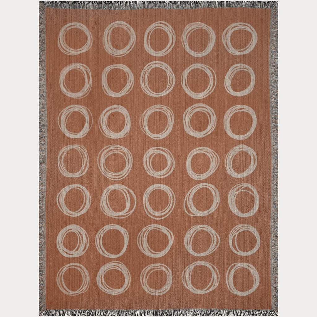 Hand Drawn Circles Rust Orange Terracotta Woven Blanket