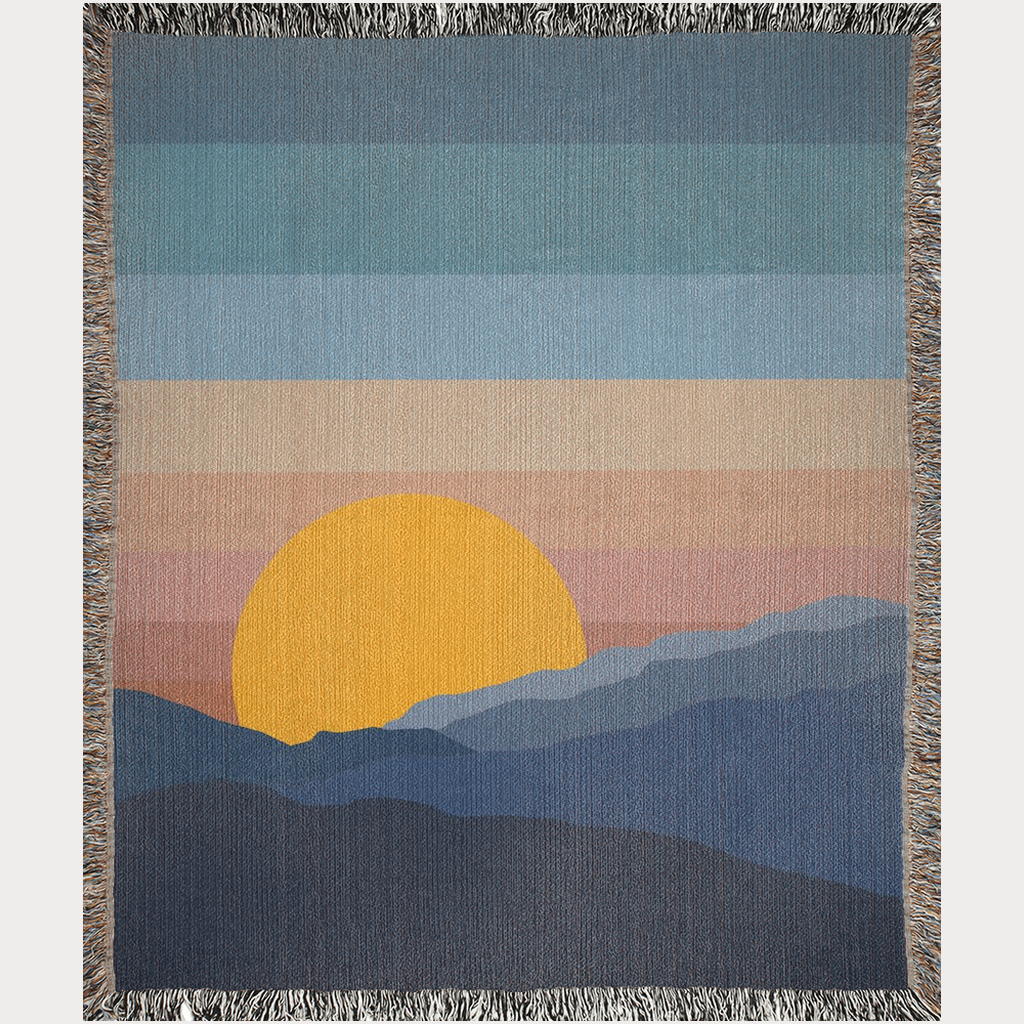 California Sunrise Over Mountains Woven Cotton Throw Blanket