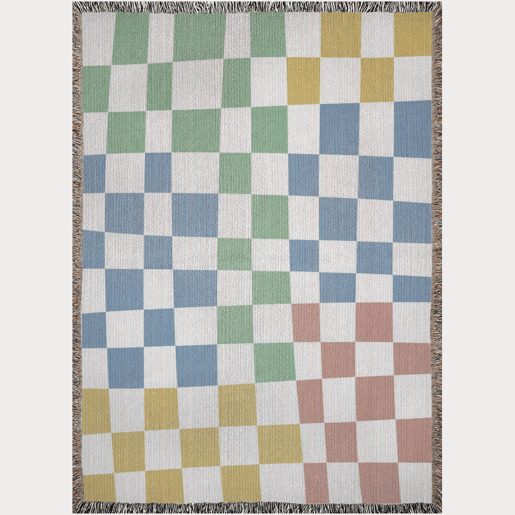 Multi Color Checker Board Woven Blanket