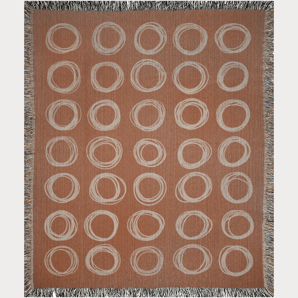 Hand Drawn Circles Rust Orange Terracotta Woven Blanket