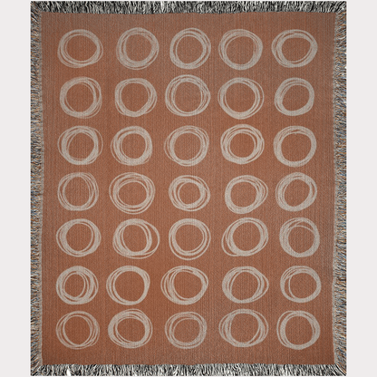 Hand Drawn Circles Rust Orange Terracotta Woven Blanket