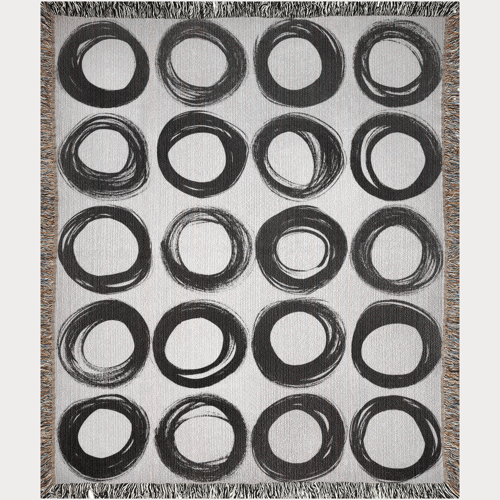 Black and White Ink Painted Circles Woven Blanket