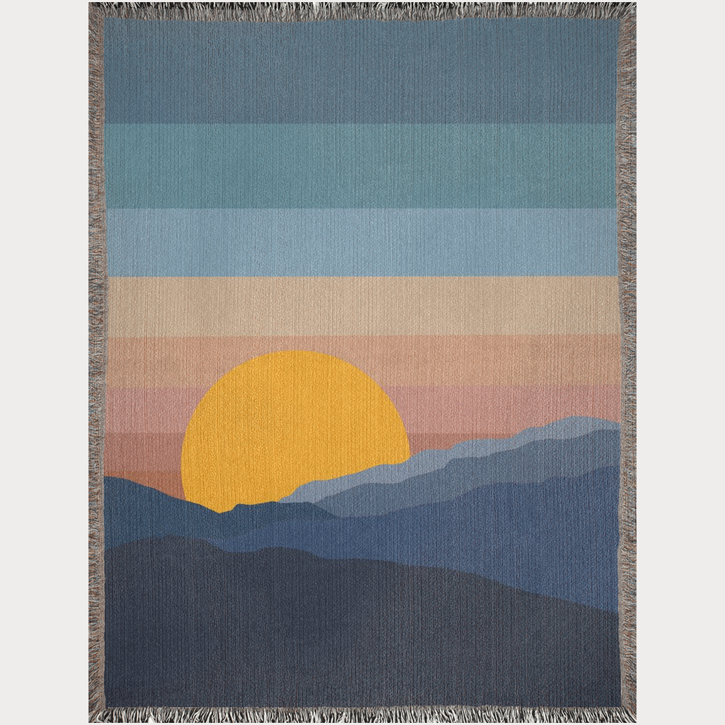 California Sunrise Over Mountains Woven Cotton Throw Blanket