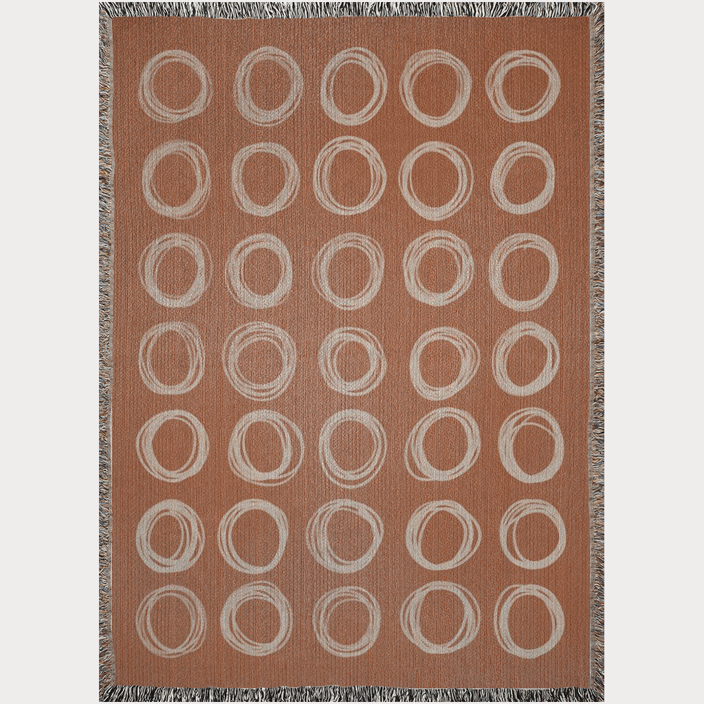 Hand Drawn Circles Rust Orange Terracotta Woven Blanket