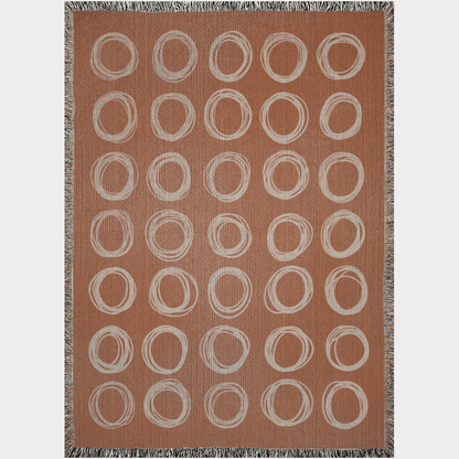 Hand Drawn Circles Rust Orange Terracotta Woven Blanket