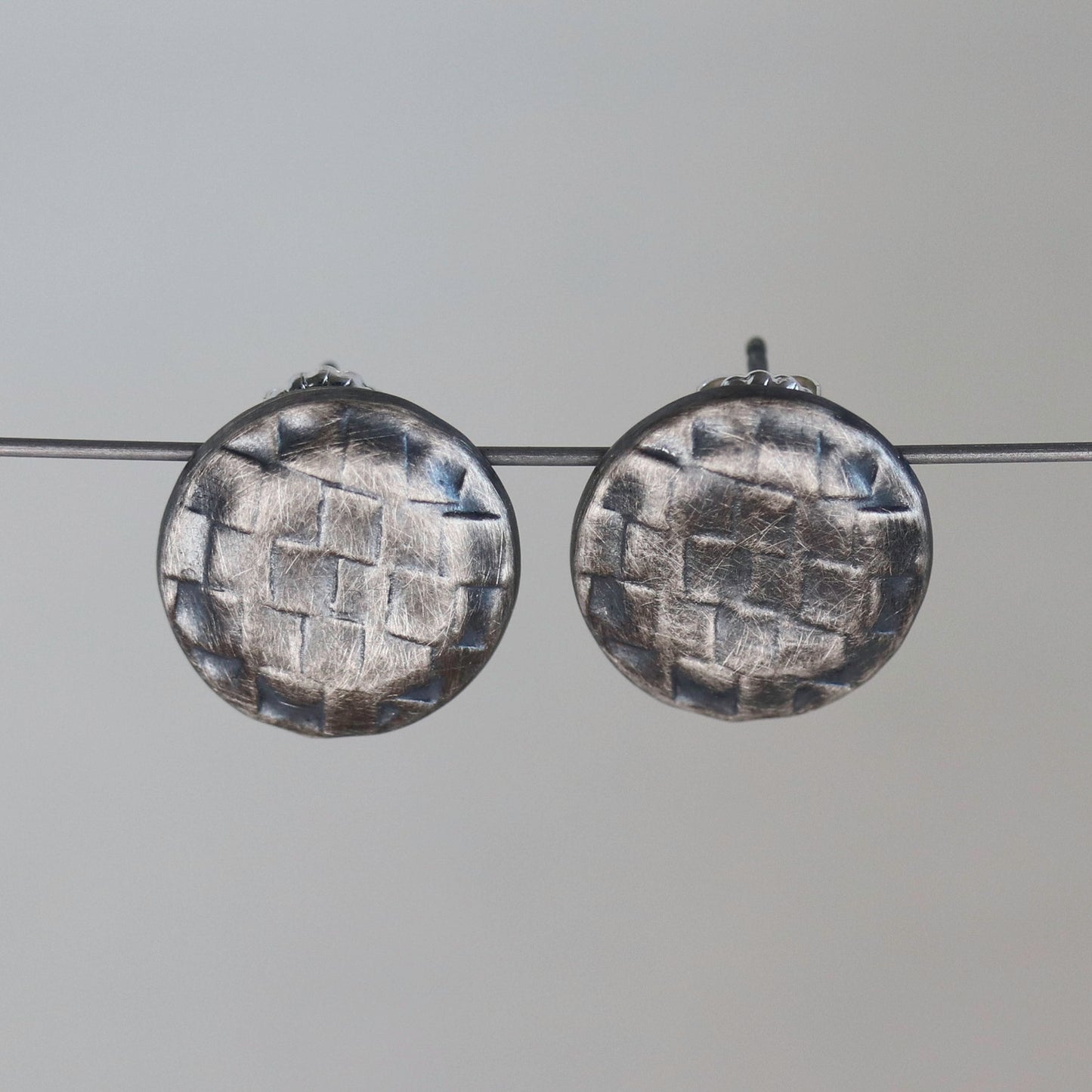 Sterling Silver Woven Button Earrings
