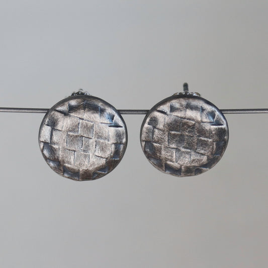 Sterling Silver Woven Button Earrings