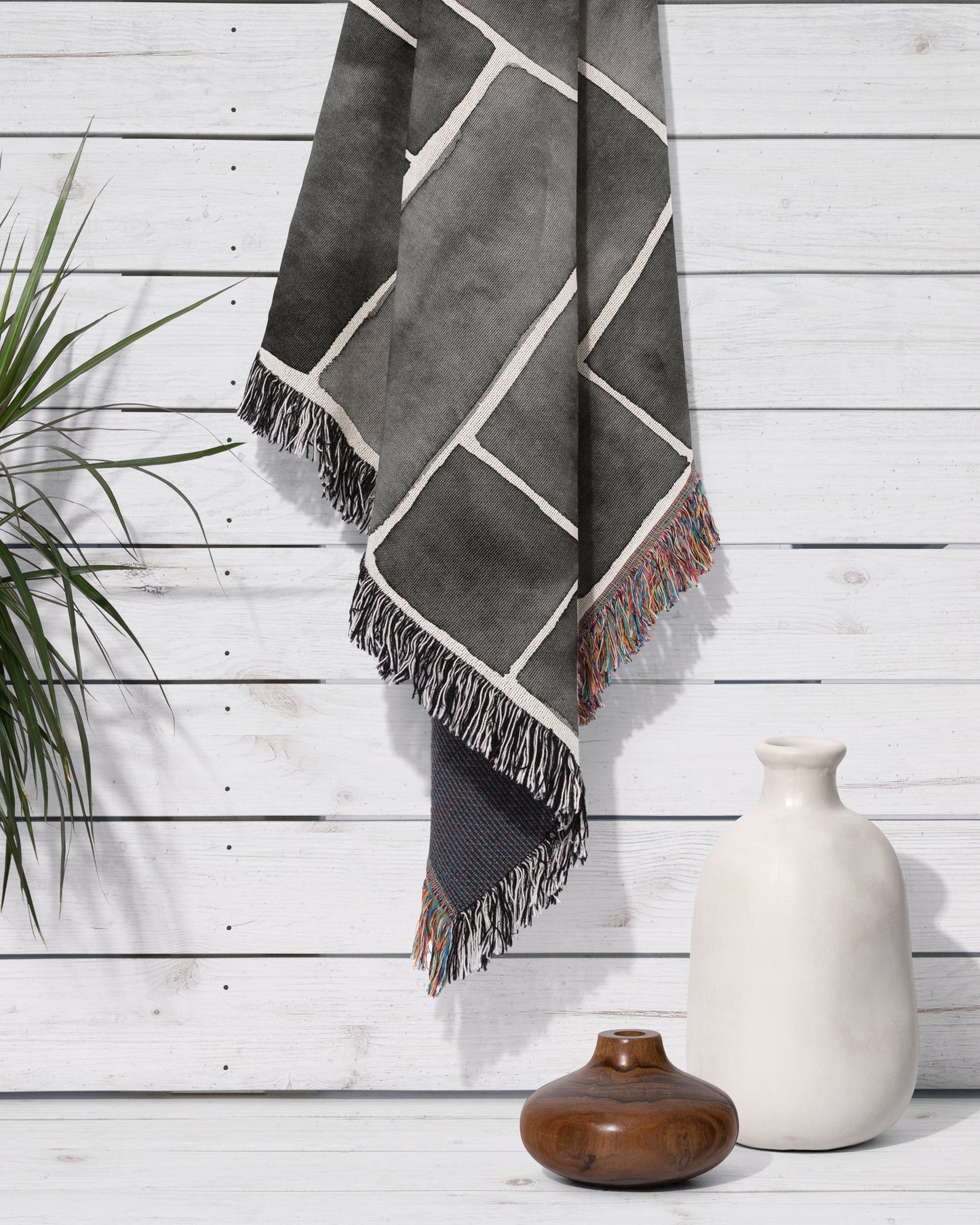 Patchwork Ink Painting Woven Cotton Throw Blanket