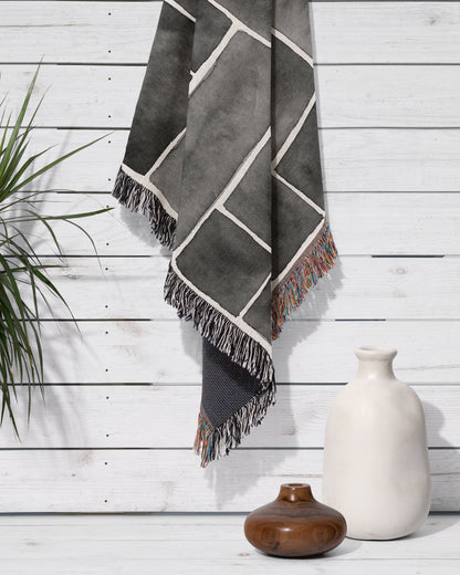 Patchwork Ink Painting Woven Cotton Throw Blanket