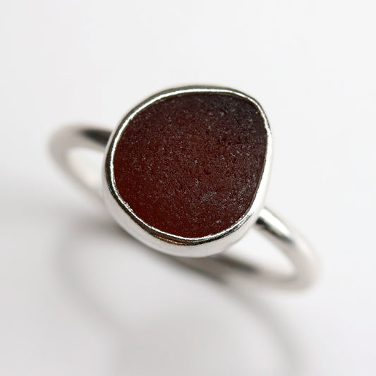 Brown Sea Glass Sterling Silver Ring