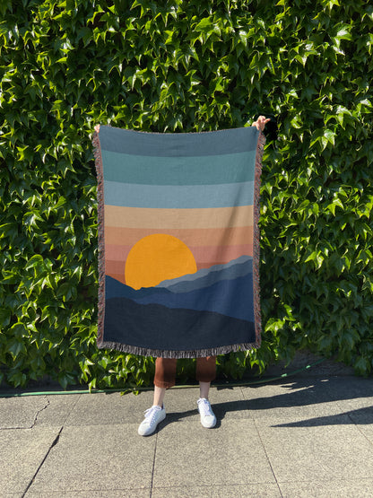 California Sunrise Over Mountains Woven Cotton Throw Blanket