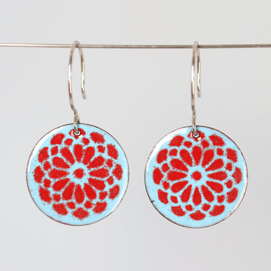 Stencil Enameled Dangle Earrings
