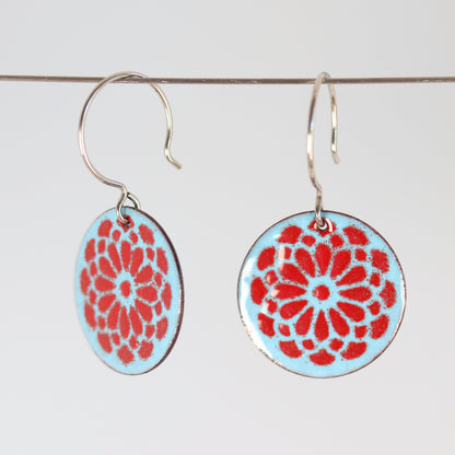 Stencil Enameled Dangle Earrings