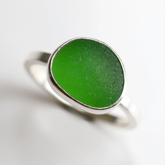 Green Sea Glass Sterling Silver Ring