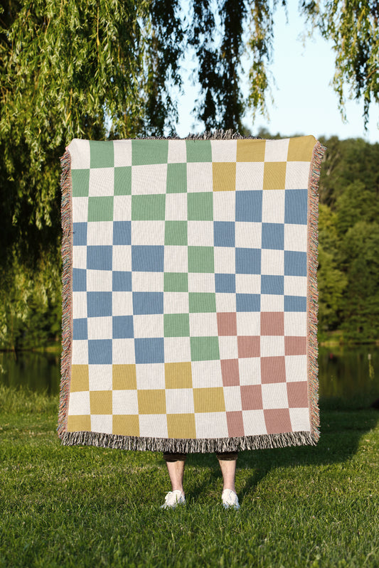 Multi Color Checker Board Woven Blanket