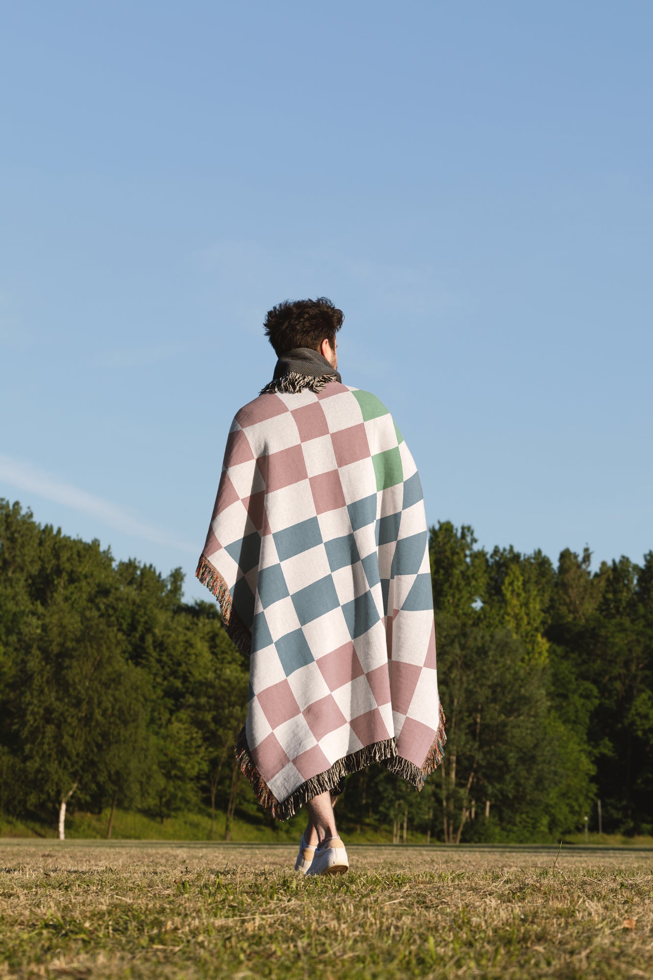 Pink Blue Green Hand Drawn Checker Blanket