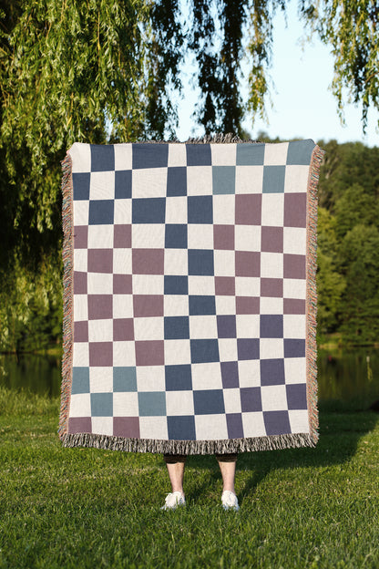 Hand Drawn Check Blanket Cool Colors