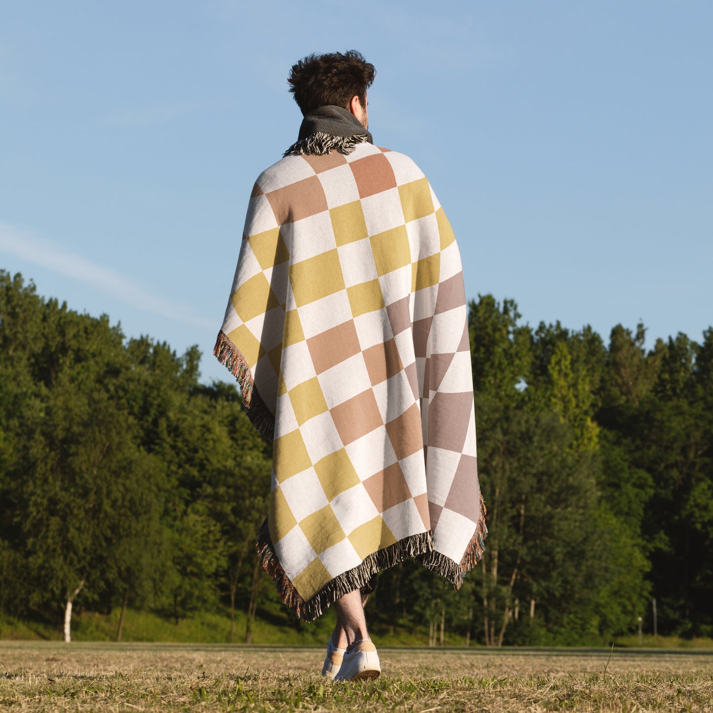 Pink Peach Mustard Yellow Checker Blanket