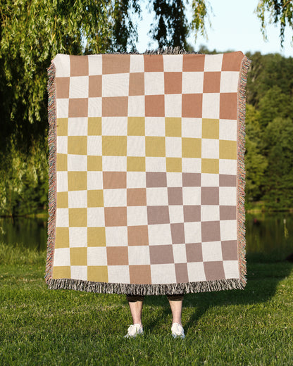 Pink Peach Mustard Yellow Checker Blanket