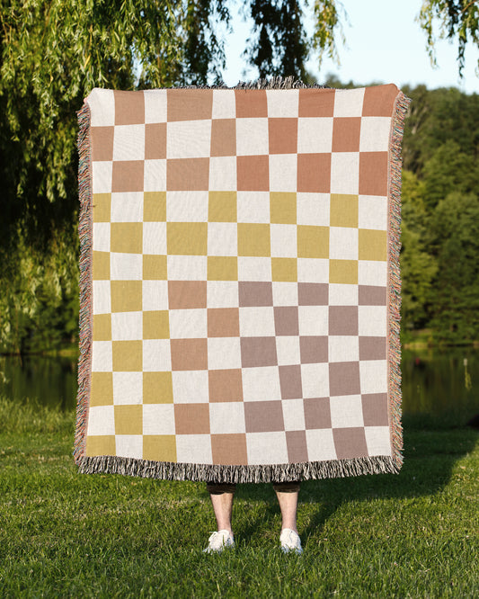 Pink Peach Mustard Yellow Checker Blanket