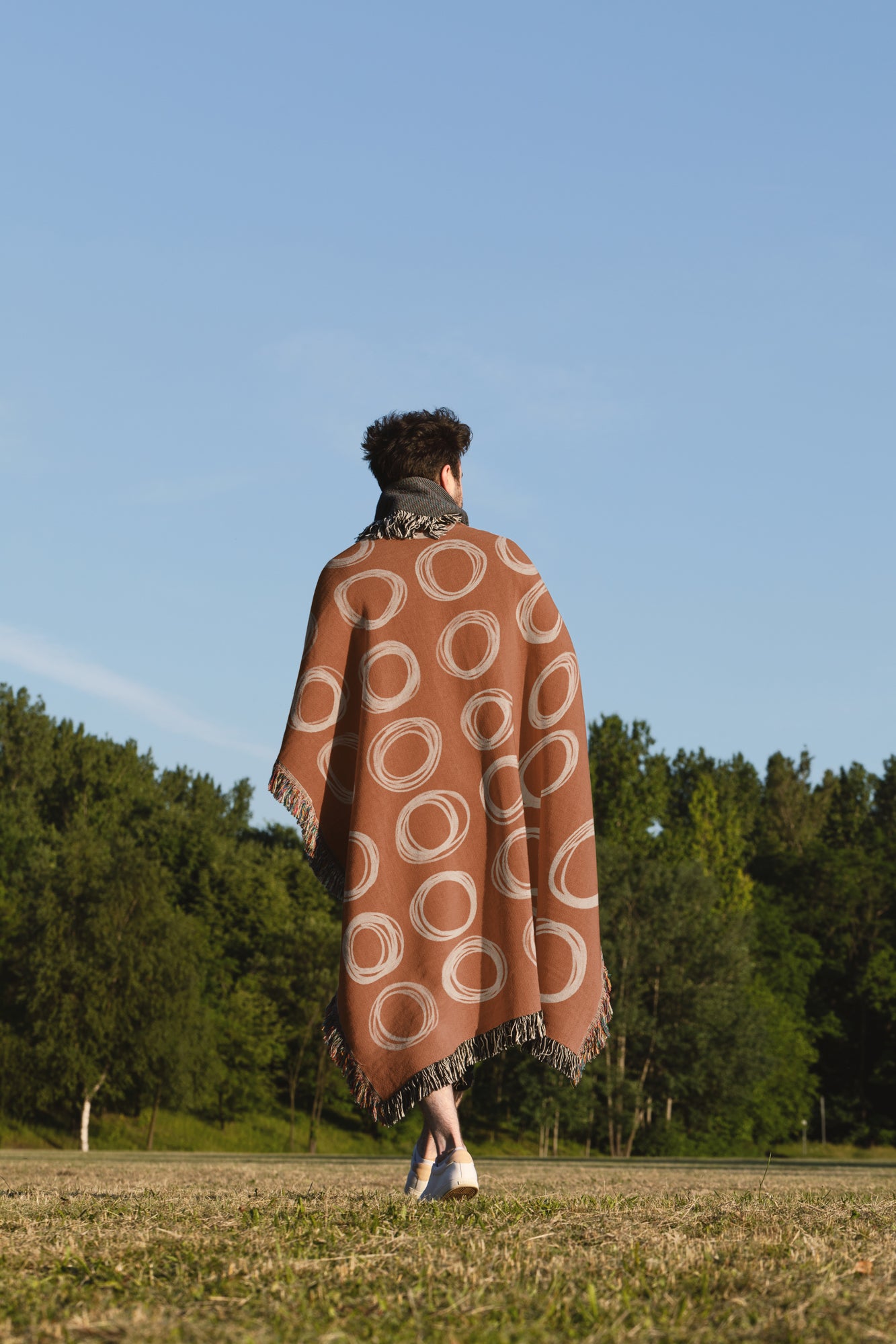 Hand Drawn Circles Rust Orange Terracotta Woven Blanket