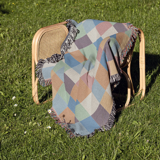 Hand-Drawn Muted Pastel Checker Board Woven Blanket