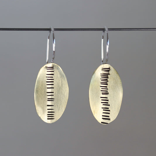 Mixed Metal Sterling Silver and Brass Sheild Earrings