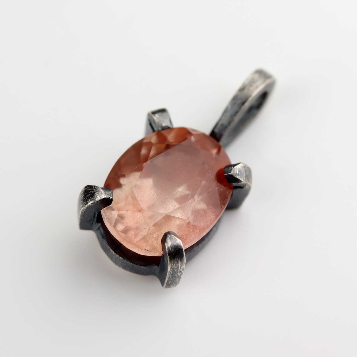 . Prong-set Blackened Silver and Oval Oregon Sunstone Pendant