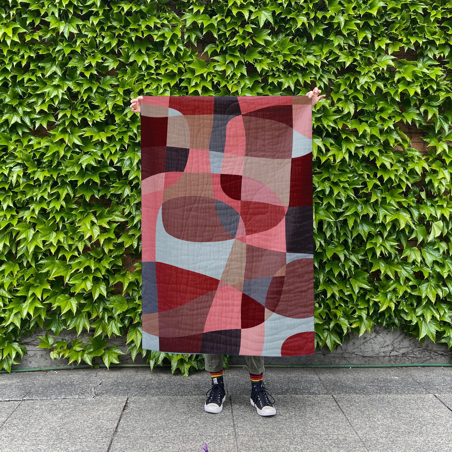 Cheater Quilt Top - Abstract Shapes in Red