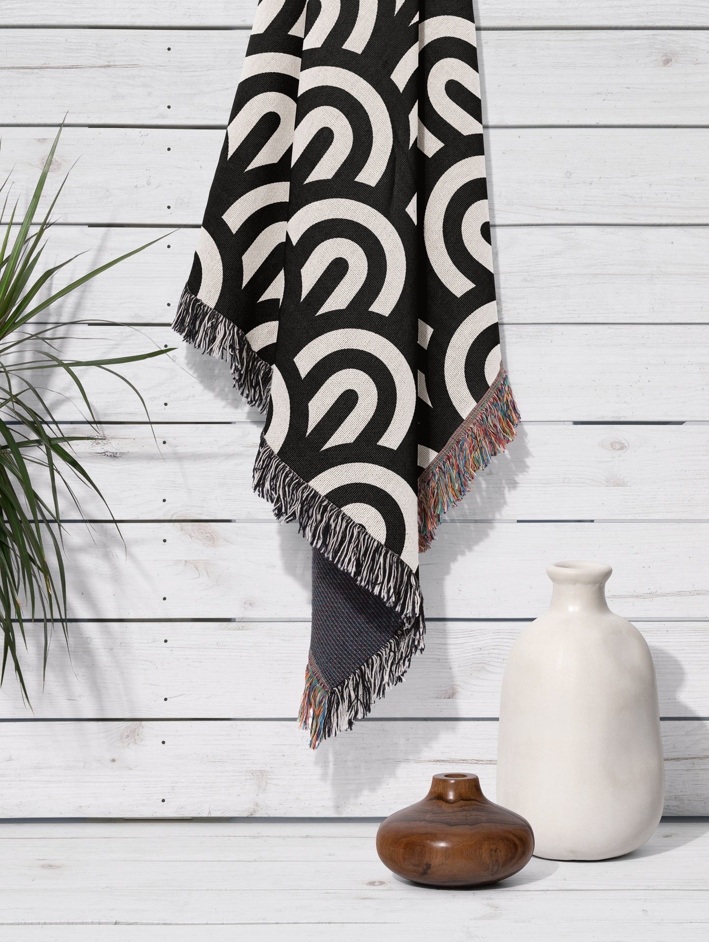 Rainbow Curves Black and White Throw Blanket