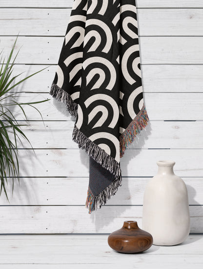 Rainbow Curves Black and White Throw Blanket