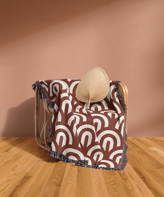 Rust Red Curves Woven Blanket