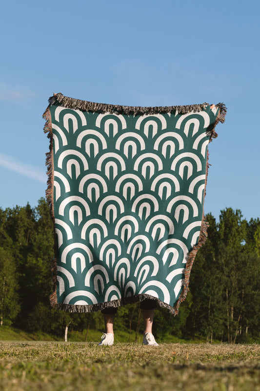 Rainbow Curves Teal and White Blanket