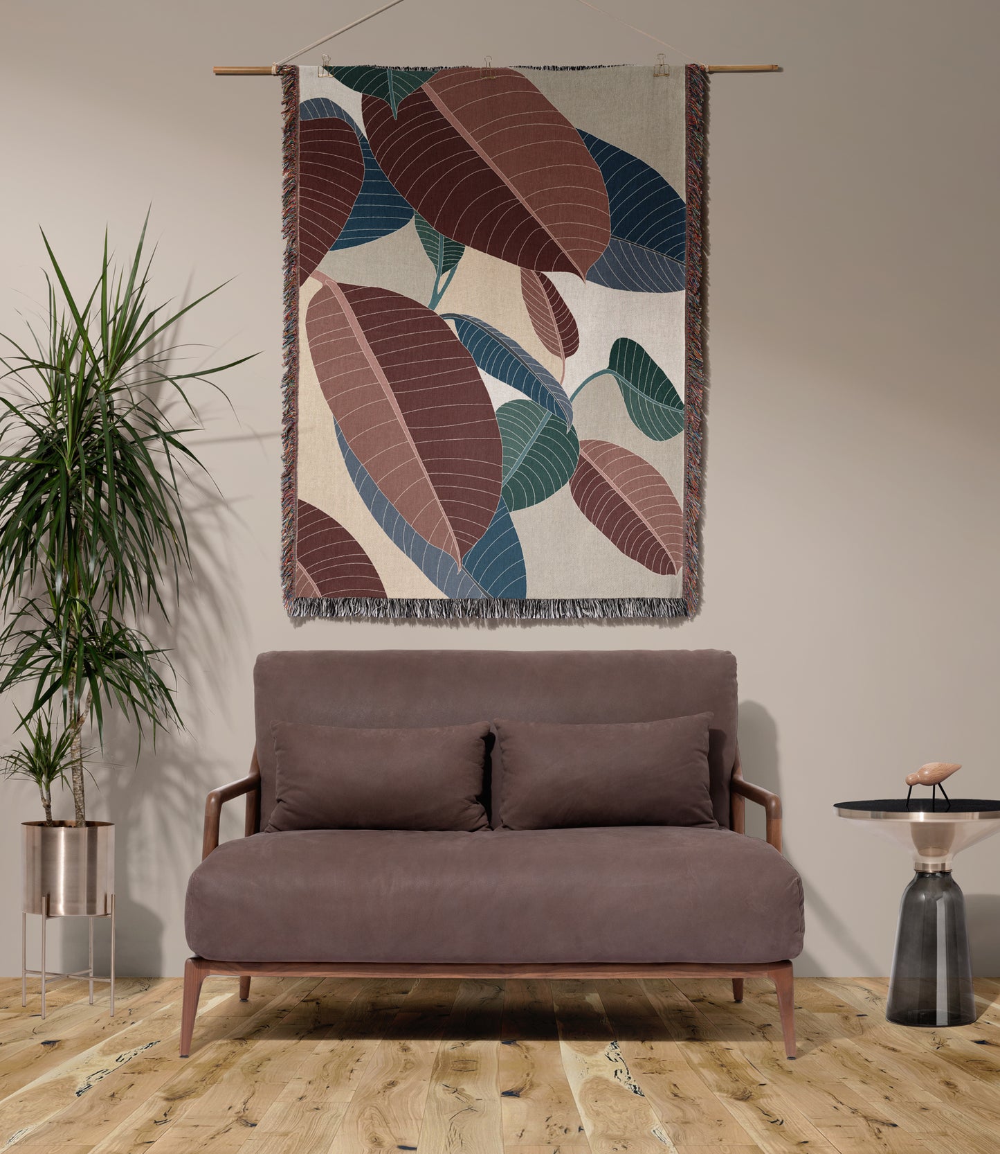 Rubber Tree Plant Woven Blanket Light Colors